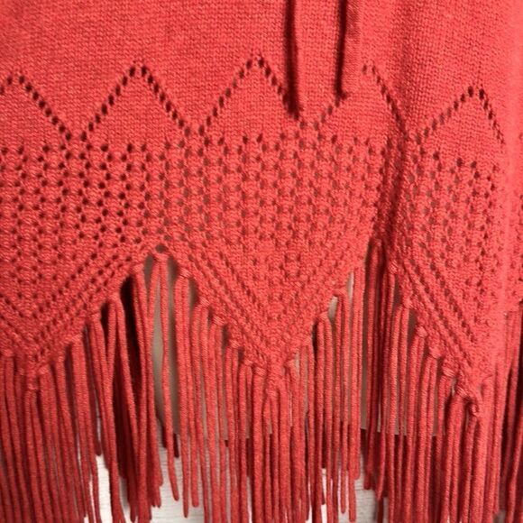 NWT 27 Miles Malibu Cashmere Poncho with Hood Tasseled Hem Burnt Orange XS - Picture 8 of 10